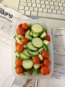 My super healthy 1kg fat-losing lunch, my mum's home grown corgettes, tomatoes and beans taking the staring role.